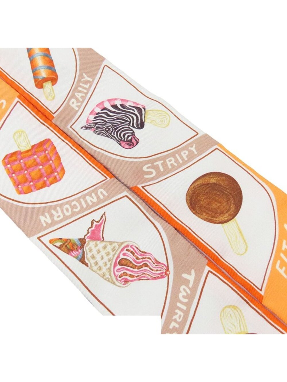 Hermes Twilly Orange Cream Beige Silk Funny Ice Scarf - Picture 3 of 9